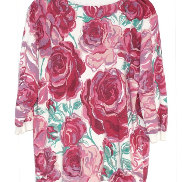 Bob Mackie's Wearable Art Floral Sweater Women's Cardigan 3/4 Quarter Sleeves -M - Picture 2 of 3